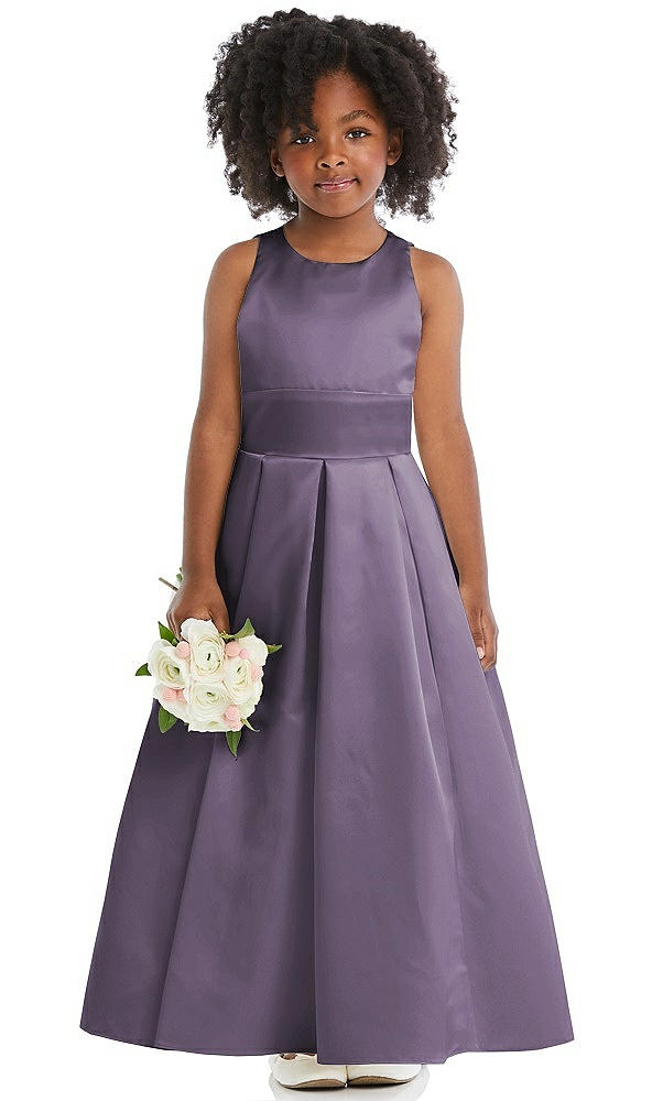 Front View - Lavender Sleeveless Pleated Skirt Satin Flower Girl Dress