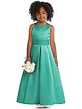 Front View Thumbnail - Pantone Turquoise Sleeveless Pleated Skirt Satin Flower Girl Dress