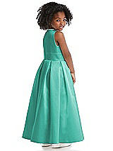 Rear View Thumbnail - Pantone Turquoise Sleeveless Pleated Skirt Satin Flower Girl Dress