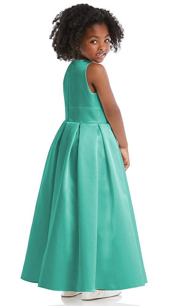 Back View - Pantone Turquoise Sleeveless Pleated Skirt Satin Flower Girl Dress