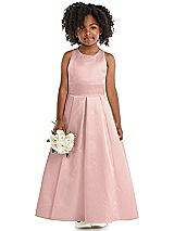 Front View Thumbnail - Rose - PANTONE Rose Quartz Sleeveless Pleated Skirt Satin Flower Girl Dress