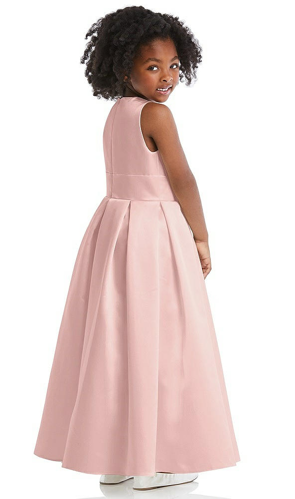 Back View - Rose - PANTONE Rose Quartz Sleeveless Pleated Skirt Satin Flower Girl Dress