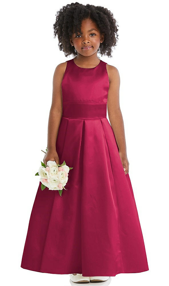 Front View - Valentine Sleeveless Pleated Skirt Satin Flower Girl Dress