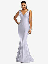 Front View Thumbnail - Silver Dove Shirred Shoulder Stretch Satin Mermaid Dress with Slight Train