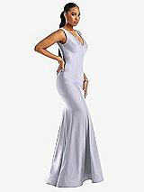 Side View Thumbnail - Silver Dove Shirred Shoulder Stretch Satin Mermaid Dress with Slight Train