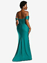 Alt View 4 Thumbnail - Peacock Teal Off-the-Shoulder Corset Stretch Satin Mermaid Dress with Slight Train