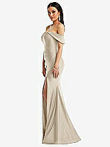 Alt View 2 Thumbnail - Champagne Off-the-Shoulder Corset Stretch Satin Mermaid Dress with Slight Train