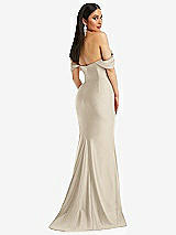 Alt View 3 Thumbnail - Champagne Off-the-Shoulder Corset Stretch Satin Mermaid Dress with Slight Train