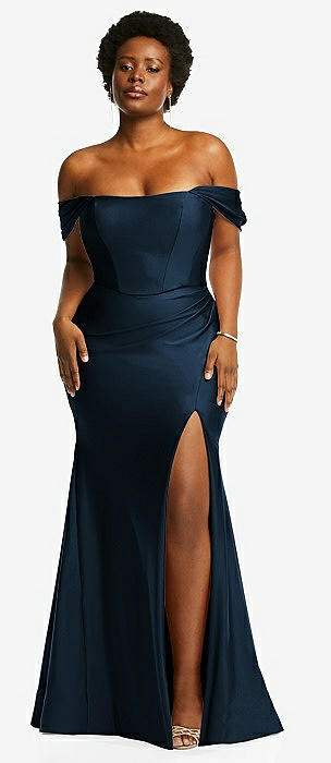 Navy off cheap shoulder gown