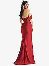 Alt View 3 Thumbnail - Poppy Red Off-the-Shoulder Corset Stretch Satin Mermaid Dress with Slight Train