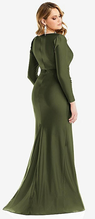 Olive Green Beaded Split Front Long Qipao / Cheongsam Dress - CozyLadyWear