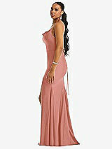 Side View Thumbnail - Desert Rose Cowl-Neck Open Tie-Back Stretch Satin Mermaid Dress with Slight Train