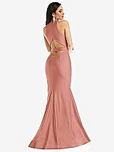 Rear View Thumbnail - Desert Rose Plunge Neckline Cutout Low Back Stretch Satin Mermaid Dress