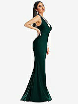 Side View Thumbnail - Evergreen Plunge Neckline Cutout Low Back Stretch Satin Mermaid Dress