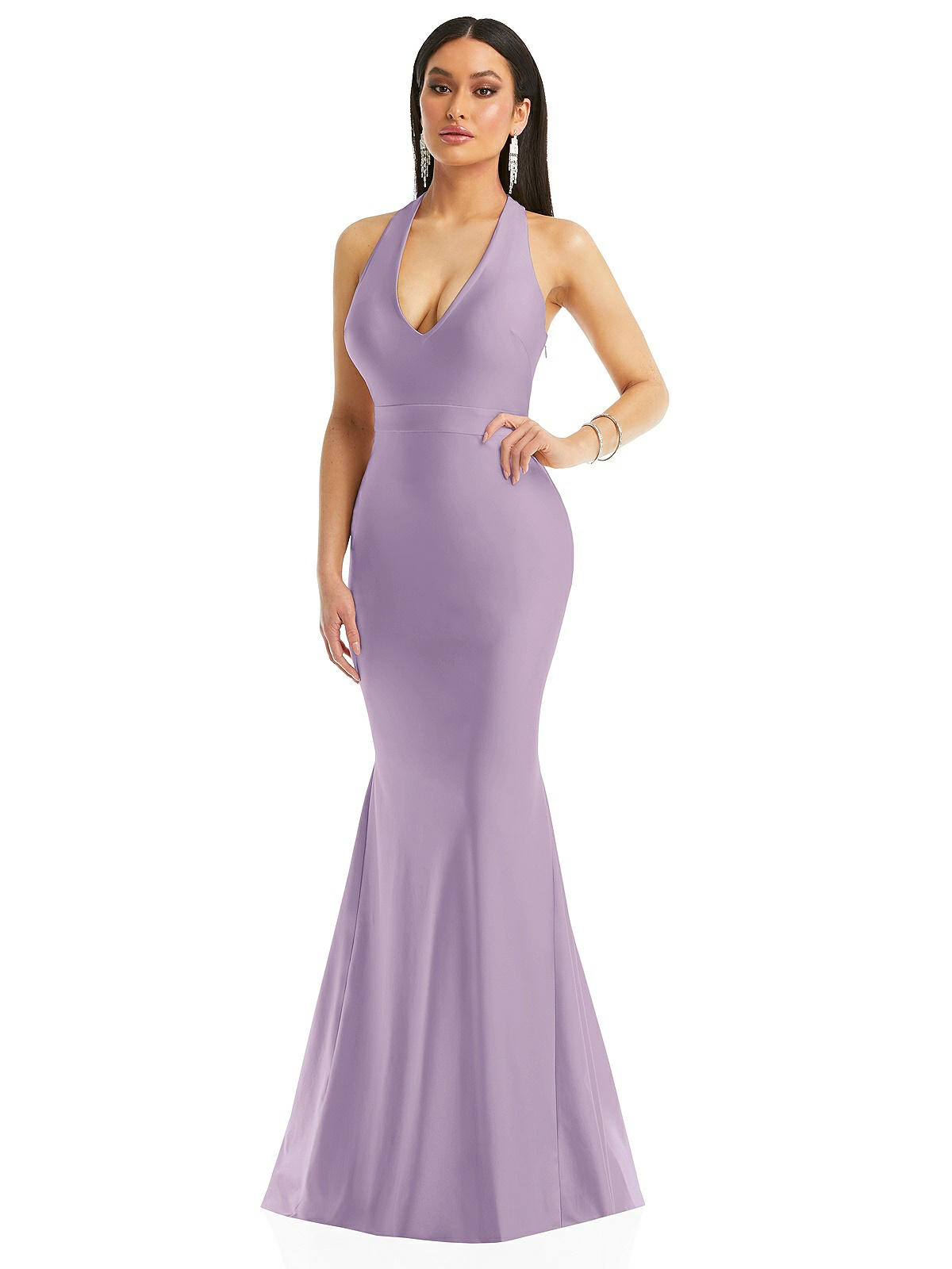 Plunge Neckline Cutout Low Back Stretch Satin Mermaid Bridesmaid