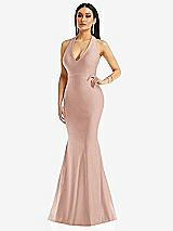 Front View Thumbnail - Toasted Sugar Plunge Neckline Cutout Low Back Stretch Satin Mermaid Dress