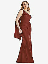 Front View Thumbnail - Auburn Moon Scarf Neck One-Shoulder Stretch Satin Mermaid Dress with Slight Train