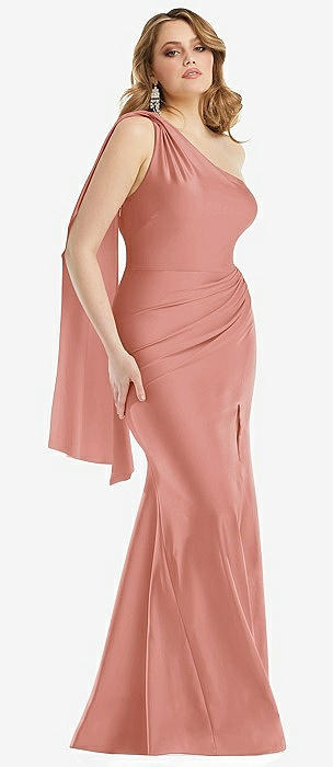 Pink Chiffon A Line One Shoulder Bridesmaid Dresses, Wedding Party Dress,  PB155