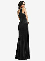 Rear View Thumbnail - Black One-Shoulder Velvet Trumpet Gown with Front Slit