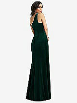 Rear View Thumbnail - Evergreen One-Shoulder Velvet Trumpet Gown with Front Slit