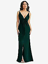 Alt View 1 Thumbnail - Evergreen Skinny Strap Plunge Neckline Maxi Dress with Bow Detail