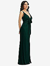 Side View Thumbnail - Evergreen Skinny Strap Plunge Neckline Maxi Dress with Bow Detail