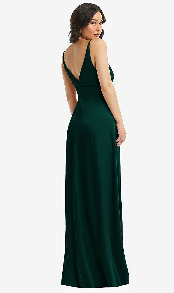 Back View - Evergreen Skinny Strap Plunge Neckline Maxi Dress with Bow Detail