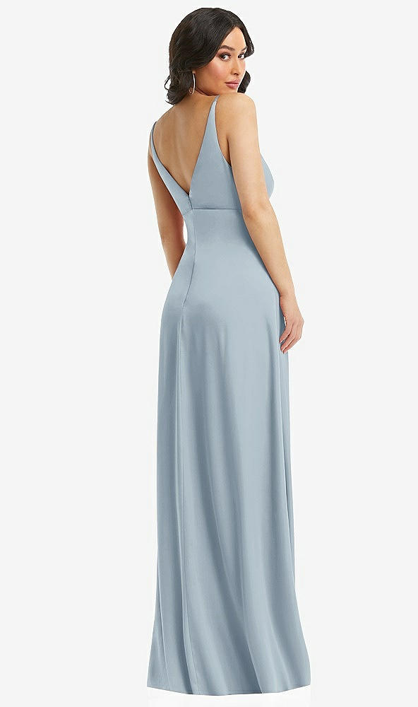 Back View - Mist Skinny Strap Plunge Neckline Maxi Dress with Bow Detail