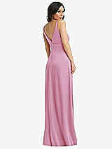 Rear View Thumbnail - Powder Pink Skinny Strap Plunge Neckline Maxi Dress with Bow Detail