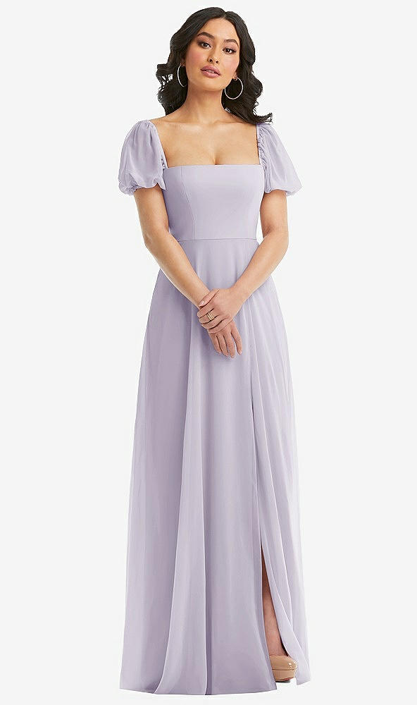 Front View - Moondance Puff Sleeve Chiffon Maxi Dress with Front Slit