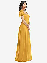 Side View Thumbnail - NYC Yellow Puff Sleeve Chiffon Maxi Dress with Front Slit