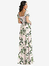 Rear View Thumbnail - Palm Beach Print Puff Sleeve Chiffon Maxi Dress with Front Slit