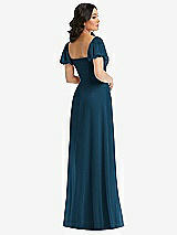Rear View Thumbnail - Atlantic Blue Puff Sleeve Chiffon Maxi Dress with Front Slit