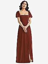 Front View Thumbnail - Auburn Moon Puff Sleeve Chiffon Maxi Dress with Front Slit
