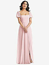 Front View Thumbnail - Ballet Pink Puff Sleeve Chiffon Maxi Dress with Front Slit