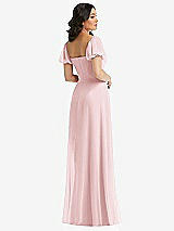 Rear View Thumbnail - Ballet Pink Puff Sleeve Chiffon Maxi Dress with Front Slit