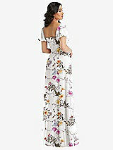 Rear View Thumbnail - Butterfly Botanica Ivory Puff Sleeve Chiffon Maxi Dress with Front Slit