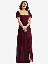 Front View Thumbnail - Cabernet Puff Sleeve Chiffon Maxi Dress with Front Slit