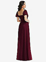 Rear View Thumbnail - Cabernet Puff Sleeve Chiffon Maxi Dress with Front Slit
