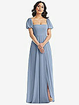 Front View Thumbnail - Cloudy Puff Sleeve Chiffon Maxi Dress with Front Slit