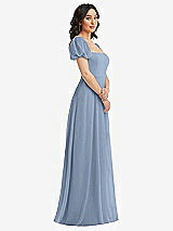 Side View Thumbnail - Cloudy Puff Sleeve Chiffon Maxi Dress with Front Slit