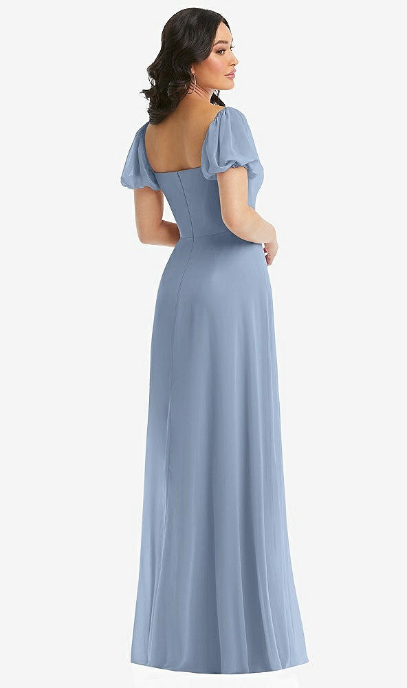 Back View - Cloudy Puff Sleeve Chiffon Maxi Dress with Front Slit