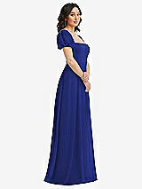 Side View Thumbnail - Cobalt Blue Puff Sleeve Chiffon Maxi Dress with Front Slit