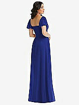 Rear View Thumbnail - Cobalt Blue Puff Sleeve Chiffon Maxi Dress with Front Slit