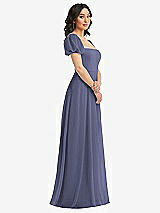 Side View Thumbnail - French Blue Puff Sleeve Chiffon Maxi Dress with Front Slit