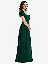 Side View Thumbnail - Hunter Green Puff Sleeve Chiffon Maxi Dress with Front Slit