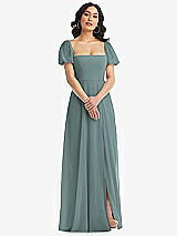 Front View Thumbnail - Icelandic Puff Sleeve Chiffon Maxi Dress with Front Slit