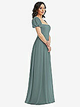 Side View Thumbnail - Icelandic Puff Sleeve Chiffon Maxi Dress with Front Slit