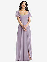 Front View Thumbnail - Lilac Haze Puff Sleeve Chiffon Maxi Dress with Front Slit