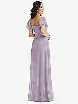 Rear View Thumbnail - Lilac Haze Puff Sleeve Chiffon Maxi Dress with Front Slit